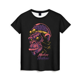 Женская футболка 3D с принтом Голова обезьяны в Екатеринбурге, 100% полиэфир ( синтетическое хлопкоподобное полотно) | прямой крой, круглый вырез горловины, длина до линии бедер | 
