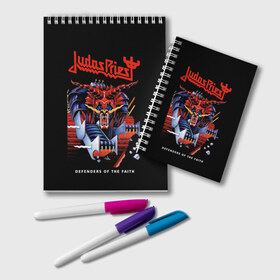 Блокнот с принтом Judas Priest в Екатеринбурге, 100% бумага | 48 листов, плотность листов — 60 г/м2, плотность картонной обложки — 250 г/м2. Листы скреплены удобной пружинной спиралью. Цвет линий — светло-серый
 | Тематика изображения на принте: judas priest | metal | rock | группы | метал | музыка | рок | хард рок | хэви метал