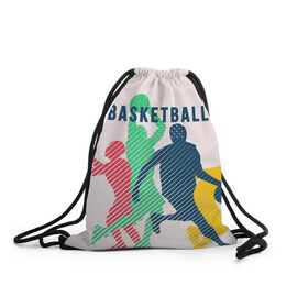 Рюкзак-мешок 3D с принтом Баскетбол в Екатеринбурге, 100% полиэстер | плотность ткани — 200 г/м2, размер — 35 х 45 см; лямки — толстые шнурки, застежка на шнуровке, без карманов и подкладки | баскет | баскетбол | вип | дизайн | люди | мяч | новинка | спорт | спортсмен | топ | тренд | человек