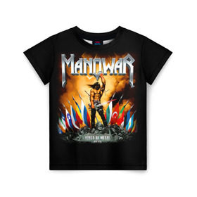 Детская футболка 3D с принтом Manowar в Екатеринбурге, 100% гипоаллергенный полиэфир | прямой крой, круглый вырез горловины, длина до линии бедер, чуть спущенное плечо, ткань немного тянется | heavy metal | manowar | power metal | группы | метал | музыка | пауэр метал | рок | хеви метал