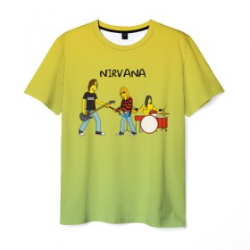 Мужская футболка 3D с принтом Nirvana в стиле simpsons в Екатеринбурге, 100% полиэфир | прямой крой, круглый вырез горловины, длина до линии бедер | Тематика изображения на принте: 