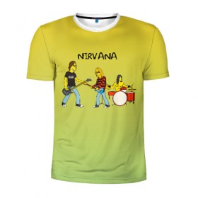 Мужская футболка 3D спортивная с принтом Nirvana в стиле simpsons в Екатеринбурге, 100% полиэстер с улучшенными характеристиками | приталенный силуэт, круглая горловина, широкие плечи, сужается к линии бедра | Тематика изображения на принте: 