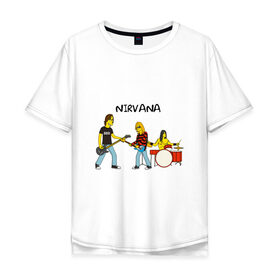 Мужская футболка хлопок Oversize с принтом Nirvana в стиле simpsons в Екатеринбурге, 100% хлопок | свободный крой, круглый ворот, “спинка” длиннее передней части | nirvana | simpsons | барабаны | басы | гитара | курт | курт кобейн | музыканты | мультик | нирвана | рок | симпсоны