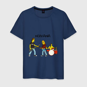 Мужская футболка хлопок с принтом Nirvana в стиле simpsons в Екатеринбурге, 100% хлопок | прямой крой, круглый вырез горловины, длина до линии бедер, слегка спущенное плечо. | nirvana | simpsons | барабаны | басы | гитара | курт | курт кобейн | музыканты | мультик | нирвана | рок | симпсоны