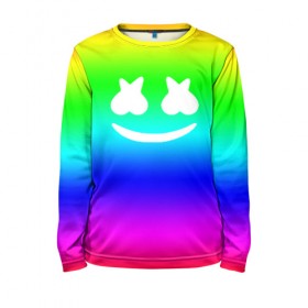 Детский лонгслив 3D с принтом Marshmello COLORS в Екатеринбурге, 100% полиэстер | длинные рукава, круглый вырез горловины, полуприлегающий силуэт
 | christopher comstock | dj | marshmello | music | диджей | клубная музыка | клубняк | крис комсток | логотип | маршмэллоу | музыка