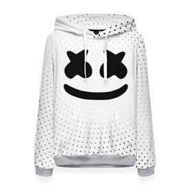 Женская толстовка 3D с принтом MARSHMELLO в Екатеринбурге, 100% полиэстер  | двухслойный капюшон со шнурком для регулировки, мягкие манжеты на рукавах и по низу толстовки, спереди карман-кенгуру с мягким внутренним слоем. | marsh | marshmallow | marshmello | marshmelo | mello | music | smile | диджей | лого | маршмеллов | маршмеллоу | маршмеллу | маршмело | маршмелов | маршмелоу | музыка | музыкант | рожица | трэп | улыбка | хаус