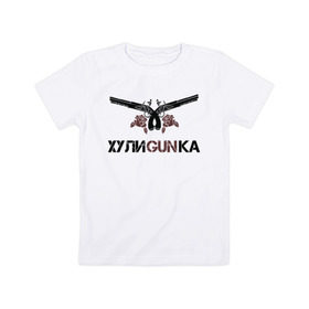 Детская футболка хлопок с принтом Хулиганка в Екатеринбурге, 100% хлопок | круглый вырез горловины, полуприлегающий силуэт, длина до линии бедер | красный | новый | пистолет | пистолеты | рисунок | розы | топ | хулиган | хулиганка | черный