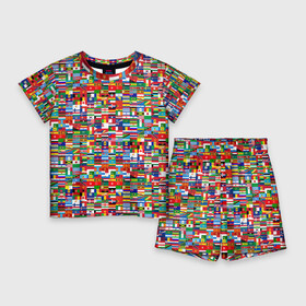 Детский костюм с шортами 3D с принтом ФЛАГИ в Екатеринбурге,  |  | Тематика изображения на принте: pattern | материки | мир | паттерн | страны | текстура | флаги | флаги мира | флажки