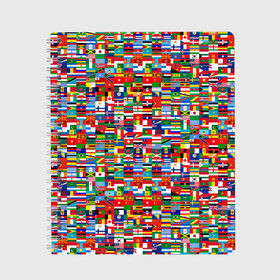 Тетрадь с принтом ФЛАГИ в Екатеринбурге, 100% бумага | 48 листов, плотность листов — 60 г/м2, плотность картонной обложки — 250 г/м2. Листы скреплены сбоку удобной пружинной спиралью. Уголки страниц и обложки скругленные. Цвет линий — светло-серый
 | Тематика изображения на принте: pattern | материки | мир | паттерн | страны | текстура | флаги | флаги мира | флажки