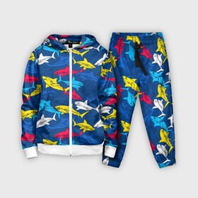 Детский костюм 3D с принтом Акулы в Екатеринбурге,  |  | blue | drawin | fashion | fish | illustration | ocean | predator | red | sea | sharks | style | water | yellow | youth | акулы | вода | графика | жёлтый | иллюстрация | картинка | красный | мода | молодежная | море | океан | рисунок | рыба | син