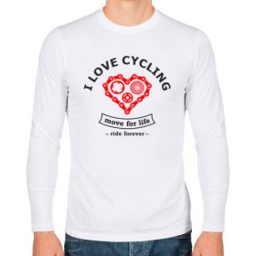 Мужской лонгслив хлопок с принтом I LOVE CYCLING в Екатеринбурге, 100% хлопок |  | forever | move | ride | байк | велик | велосипед | велоспорт | движение | звёздочка | любовь | сердце | цепь | шестерня