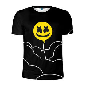 Мужская футболка 3D спортивная с принтом MARSHMELLO - HAPPIER в Екатеринбурге, 100% полиэстер с улучшенными характеристиками | приталенный силуэт, круглая горловина, широкие плечи, сужается к линии бедра | Тематика изображения на принте: happier | marsh | marshmallow | marshmello | marshmelo | mello | music | smile | диджей | лого | маршмеллов | маршмеллоу | маршмеллу | маршмело | маршмелов | маршмелоу | музыка | музыкант | трэп | улыбка | хаус