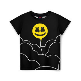 Детская футболка 3D с принтом MARSHMELLO - HAPPIER в Екатеринбурге, 100% гипоаллергенный полиэфир | прямой крой, круглый вырез горловины, длина до линии бедер, чуть спущенное плечо, ткань немного тянется | Тематика изображения на принте: happier | marsh | marshmallow | marshmello | marshmelo | mello | music | smile | диджей | лого | маршмеллов | маршмеллоу | маршмеллу | маршмело | маршмелов | маршмелоу | музыка | музыкант | трэп | улыбка | хаус
