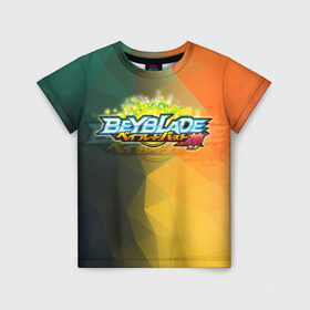 Детская футболка 3D с принтом beyblade логотип в Екатеринбурге, 100% гипоаллергенный полиэфир | прямой крой, круглый вырез горловины, длина до линии бедер, чуть спущенное плечо, ткань немного тянется | beyblade | beyblade burst | tomy beyblade | бейблэйд бердс | бейблэйд берст
