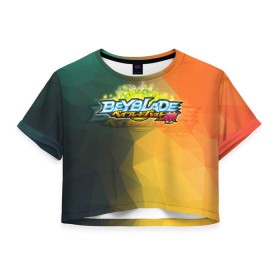 Женская футболка 3D укороченная с принтом beyblade логотип в Екатеринбурге, 100% полиэстер | круглая горловина, длина футболки до линии талии, рукава с отворотами | beyblade | beyblade burst | tomy beyblade | бейблэйд бердс | бейблэйд берст