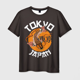 Мужская футболка 3D с принтом Токио в Екатеринбурге, 100% полиэфир | прямой крой, круглый вырез горловины, длина до линии бедер | Тематика изображения на принте: carp | city | country | fashio | fish | gold | great | hieroglyphs | japan | koi | sun | symbol | tokyo | акварель | большое | город | графика | золотая | иероглифы | иллюстрация | карп | картинка | кои | мода | рисунок | рыбка | символ | солнце