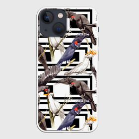 Чехол для iPhone 13 mini с принтом Попугаи какаду в Екатеринбурге,  |  | birds | bri | cockatoo | exotic | jungle | palm | parrots | tropical | акварель | геометрический | графика | джунгли | иллюстрация | картинка | мода | молодежная | орнамент | пальмы | попугаи | птицы | рисунок | стиль