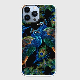 Чехол для iPhone 13 Pro Max с принтом Павлины в Екатеринбурге,  |  | birds | exotic | jungle | pal | peacocks | tropical | акварель | ветки | вышивка | геометрический | графика | джунгли | иллюстрация | картинка | мода | молодежная | орнамент | павлины | пальмы | перья | птицы | рисунок