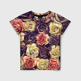 Детская футболка 3D с принтом Шоколадные розы в Екатеринбурге, 100% гипоаллергенный полиэфир | прямой крой, круглый вырез горловины, длина до линии бедер, чуть спущенное плечо, ткань немного тянется | бабушке | девочке | девушке | дочке | желтые цветы | женщине | маме | подруге | природа | розовые цветы | розы | сестре | теще | тюльпаны | цветы