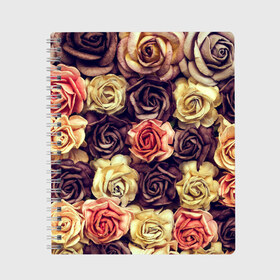 Тетрадь с принтом Шоколадные розы в Екатеринбурге, 100% бумага | 48 листов, плотность листов — 60 г/м2, плотность картонной обложки — 250 г/м2. Листы скреплены сбоку удобной пружинной спиралью. Уголки страниц и обложки скругленные. Цвет линий — светло-серый
 | Тематика изображения на принте: бабушке | девочке | девушке | дочке | желтые цветы | женщине | маме | подруге | природа | розовые цветы | розы | сестре | теще | тюльпаны | цветы