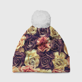 Шапка 3D c помпоном с принтом Шоколадные розы в Екатеринбурге, 100% полиэстер | универсальный размер, печать по всей поверхности изделия | бабушке | девочке | девушке | дочке | желтые цветы | женщине | маме | подруге | природа | розовые цветы | розы | сестре | теще | тюльпаны | цветы