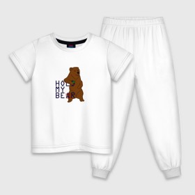 Детская пижама хлопок с принтом HOLD MY BEAR в Екатеринбурге, 100% хлопок |  брюки и футболка прямого кроя, без карманов, на брюках мягкая резинка на поясе и по низу штанин
 | beer | hold | my. bear | забавно | медведь | мем