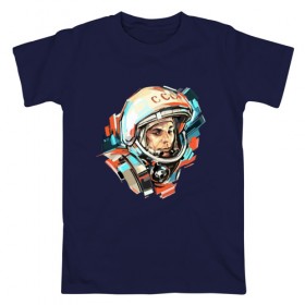 Мужская футболка хлопок с принтом Гагарин в Екатеринбурге, 100% хлопок | прямой крой, круглый вырез горловины, длина до линии бедер, слегка спущенное плечо. | 12 апреля | астронавт | вселенная | день космонавтики | звезды | космонавт | космос | луна | планета | поехали | полет | ссср | юрий