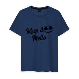 Мужская футболка хлопок с принтом Keep it Mello (Marshmello) в Екатеринбурге, 100% хлопок | прямой крой, круглый вырез горловины, длина до линии бедер, слегка спущенное плечо. | Тематика изображения на принте: christopher comstock | dj | keep | keep it mello | marshmello | mello | music | диджей | клубная музыка | клубняк | крис комсток | логотип | маршмеллоу | музыка