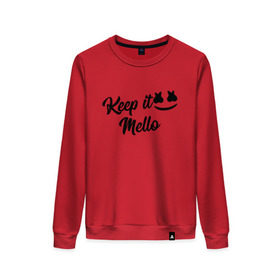 Женский свитшот хлопок с принтом Keep it Mello (Marshmello) в Екатеринбурге, 100% хлопок | прямой крой, круглый вырез, на манжетах и по низу широкая трикотажная резинка  | Тематика изображения на принте: christopher comstock | dj | keep | keep it mello | marshmello | mello | music | диджей | клубная музыка | клубняк | крис комсток | логотип | маршмеллоу | музыка