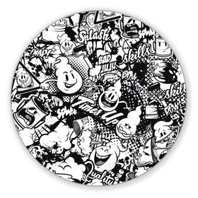 Коврик круглый с принтом Черно-Белое Граффити в Екатеринбурге, резина и полиэстер | круглая форма, изображение наносится на всю лицевую часть | street art | арт | банка | белый | кисти | краска | надпись | роспись | стена | стикербомбинг | улица | черный