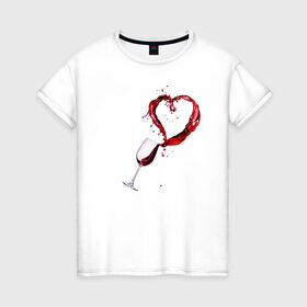 Женская футболка хлопок с принтом Винишко в сердце у меня в Екатеринбурге, 100% хлопок | прямой крой, круглый вырез горловины, длина до линии бедер, слегка спущенное плечо | love | wine | бокал | вино | винцо | любовь | сердце | фужер