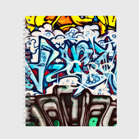 Тетрадь с принтом Graffiti в Екатеринбурге, 100% бумага | 48 листов, плотность листов — 60 г/м2, плотность картонной обложки — 250 г/м2. Листы скреплены сбоку удобной пружинной спиралью. Уголки страниц и обложки скругленные. Цвет линий — светло-серый
 | grafity | paint | street art | urban | город | граффити | искусство | кирпичи | краски | рисунки | стена | улицы | уличное искусство