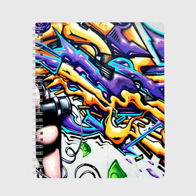 Тетрадь с принтом NEON GRAFFITI в Екатеринбурге, 100% бумага | 48 листов, плотность листов — 60 г/м2, плотность картонной обложки — 250 г/м2. Листы скреплены сбоку удобной пружинной спиралью. Уголки страниц и обложки скругленные. Цвет линий — светло-серый
 | grafity | paint | street art | urban | город | граффити | искусство | кирпичи | краски | рисунки | стена | улицы | уличное искусство