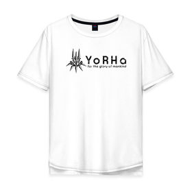 Мужская футболка хлопок Oversize с принтом YoRHa Logo в Екатеринбурге, 100% хлопок | свободный крой, круглый ворот, “спинка” длиннее передней части | Тематика изображения на принте: nier automata | nier automata logo | yorha