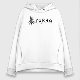 Женское худи Oversize хлопок с принтом YoRHa Logo в Екатеринбурге, френч-терри — 70% хлопок, 30% полиэстер. Мягкий теплый начес внутри —100% хлопок | боковые карманы, эластичные манжеты и нижняя кромка, капюшон на магнитной кнопке | nier automata | nier automata logo | yorha