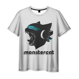 Мужская футболка 3D с принтом Monstercat в Екатеринбурге, 100% полиэфир | прямой крой, круглый вырез горловины, длина до линии бедер | monstercat | клуб | клубная музыка | кот | котенок | кошка | лейбл | монстар | монстар кет | монстер | музыка | танцевальная музыка | электронная | электронная музыка