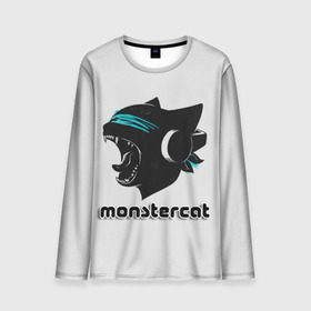 Мужской лонгслив 3D с принтом Monstercat в Екатеринбурге, 100% полиэстер | длинные рукава, круглый вырез горловины, полуприлегающий силуэт | Тематика изображения на принте: monstercat | клуб | клубная музыка | кот | котенок | кошка | лейбл | монстар | монстар кет | монстер | музыка | танцевальная музыка | электронная | электронная музыка