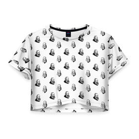 Женская футболка 3D укороченная с принтом Достоевский в Екатеринбурге, 100% полиэстер | круглая горловина, длина футболки до линии талии, рукава с отворотами | 