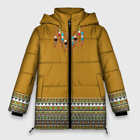 Женская зимняя куртка 3D с принтом индейское национальное платье в Екатеринбурге, верх — 100% полиэстер; подкладка — 100% полиэстер; утеплитель — 100% полиэстер | длина ниже бедра, силуэт Оверсайз. Есть воротник-стойка, отстегивающийся капюшон и ветрозащитная планка. 

Боковые карманы с листочкой на кнопках и внутренний карман на молнии | Тематика изображения на принте: ethno | indians | native american | ttibal | америка | индейцы | трибал | узор. орнамент | этника