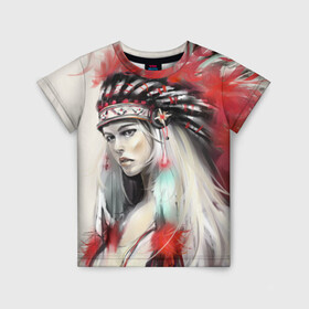 Детская футболка 3D с принтом Индейская девушка в Екатеринбурге, 100% гипоаллергенный полиэфир | прямой крой, круглый вырез горловины, длина до линии бедер, чуть спущенное плечо, ткань немного тянется | африка | индейцы | куп | перо | перья | этно