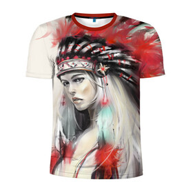 Мужская футболка 3D спортивная с принтом Индейская девушка в Екатеринбурге, 100% полиэстер с улучшенными характеристиками | приталенный силуэт, круглая горловина, широкие плечи, сужается к линии бедра | африка | индейцы | куп | перо | перья | этно