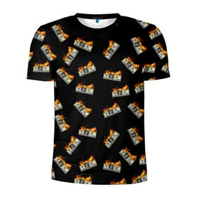 Мужская футболка 3D спортивная с принтом Горящие баксы в Екатеринбурге, 100% полиэстер с улучшенными характеристиками | приталенный силуэт, круглая горловина, широкие плечи, сужается к линии бедра | банкноты | валюта | деньги | доллар | купюра | огонь | пламя | улица | финансы