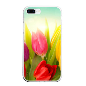 Чехол для iPhone 7Plus/8 Plus матовый с принтом Тюльпаны в Екатеринбурге, Силикон | Область печати: задняя сторона чехла, без боковых панелей | бабушке | девочке | девушке | дочке | желтые цветы | женщине | маме | подруге | природа | розовые цветы | розы | сестре | теще | тюльпаны | цветы