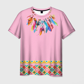 Мужская футболка 3D с принтом индейское платье в Екатеринбурге, 100% полиэфир | прямой крой, круглый вырез горловины, длина до линии бедер | boho | ethno | indians | native american | ttibal | америка | бохо | индейцы | орнамент | перья | трибал | узор | этника