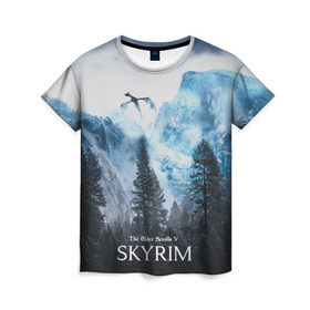Женская футболка 3D с принтом Skyrim в Екатеринбурге, 100% полиэфир ( синтетическое хлопкоподобное полотно) | прямой крой, круглый вырез горловины, длина до линии бедер | skyrim | игры | скайрим