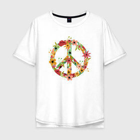 Мужская футболка хлопок Oversize с принтом Peace в Екатеринбурге, 100% хлопок | свободный крой, круглый ворот, “спинка” длиннее передней части | Тематика изображения на принте: 23 | 8 | peace | вип | дизайн | дружба | любовь | мир | мода | новинка | новый год | пис | подарок | природа | стритвир | топ | тренд | цветы