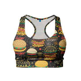 Женский спортивный топ 3D с принтом Гамбургеры в Екатеринбурге, 82% полиэстер, 18% спандекс Ткань безопасна для здоровья, позволяет коже дышать, не мнется и не растягивается |  | hamburgers | sandwic | булочка | бутерброды | быстрая | гамбургер | гамбургеры | геометрический | графика | еда | зелень | иллюстрация | картинка | кунжут | мода | мясо | надпись | орнамент | рисунок | свежий