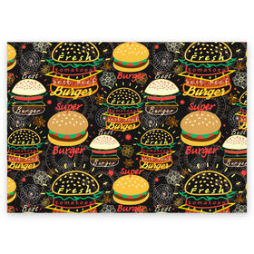 Поздравительная открытка с принтом Гамбургеры в Екатеринбурге, 100% бумага | плотность бумаги 280 г/м2, матовая, на обратной стороне линовка и место для марки
 | hamburgers | sandwic | булочка | бутерброды | быстрая | гамбургер | гамбургеры | геометрический | графика | еда | зелень | иллюстрация | картинка | кунжут | мода | мясо | надпись | орнамент | рисунок | свежий
