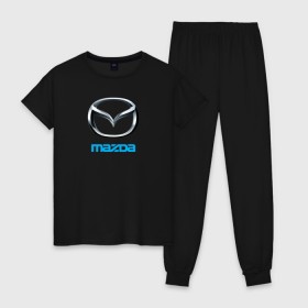 Женская пижама хлопок с принтом MAZDA в Екатеринбурге, 100% хлопок | брюки и футболка прямого кроя, без карманов, на брюках мягкая резинка на поясе и по низу штанин | auto | mazda | sport | авто | автомобиль | автомобильные | бренд | мазда | марка | машины | спорт