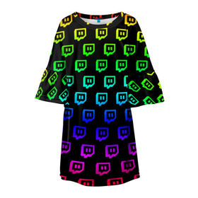 Детское платье 3D с принтом Twitch в Екатеринбурге, 100% полиэстер | прямой силуэт, чуть расширенный к низу. Круглая горловина, на рукавах — воланы | game | gamer | logo | twitch | twitties | градиент | игры | логотип | стрим | твитч | текстура